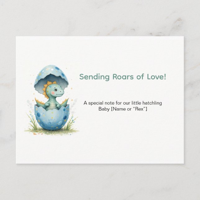 Editable Dinosaur Boy Baby Shower Blue Jungle Dino Postcard (Front)