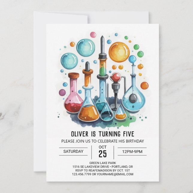 Editable Discovery Lab Scientist Birthday Invitation (Front)