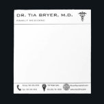 Editable Doctor Nurse Medical Personalized Notepad<br><div class="desc">This simple, elegant notepad features a caduceus at the top right with the medical personnel's name and title to the top left. At the bottom is the contact information. You can change the details as well as the font style, size and colour. It looks professional and can be used for...</div>