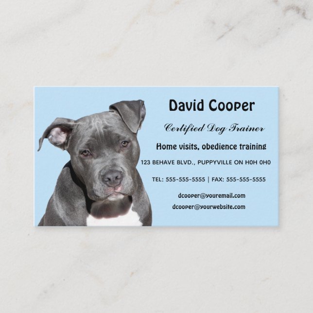Editable Dog Trainer  Business Card (Front)
