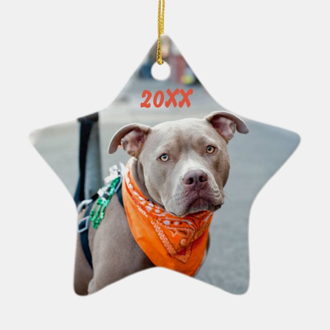 Editable Dog with Bandana Ceramic Ornament (Front)