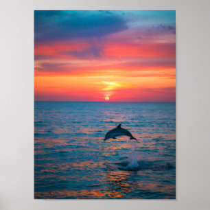 Editable Dolphin Dive Vertical Poster Ocean Wall