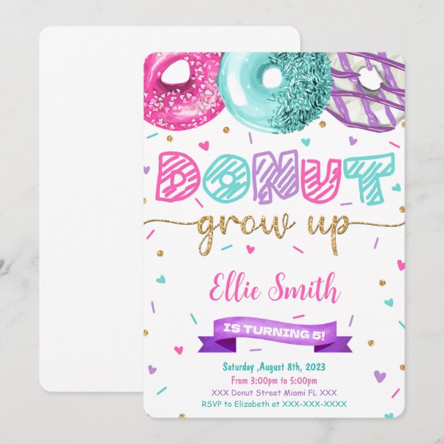 Editable Doughnut Birthday Invitation (Front/Back)