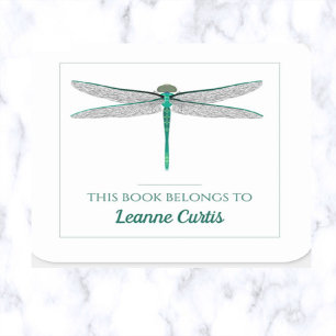 Editable Dragonfly Bookplate Square Sticker