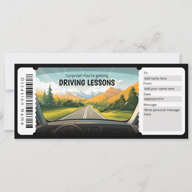 Editable Driving Lessons Gift Certificate Template (Front)