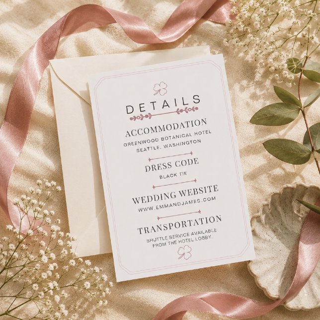 Editable Dusty Rose Minimal Wedding Details Card (Elegant Dusty Rose Details Card for a beautifully organized wedding day.)