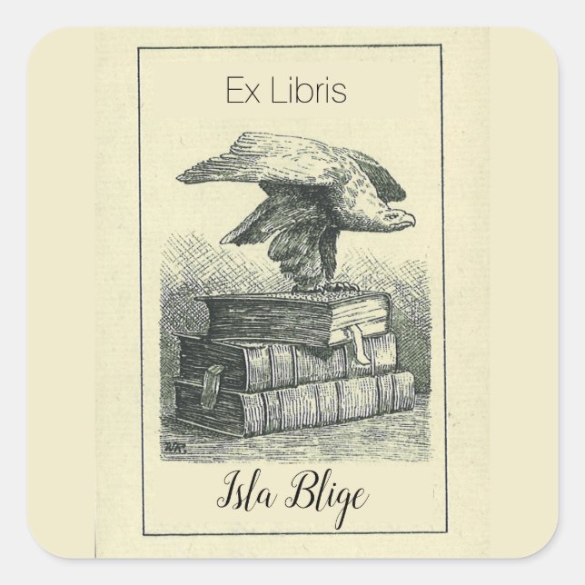 Editable Eagle on Books Bookplate Square Sticker (Front)