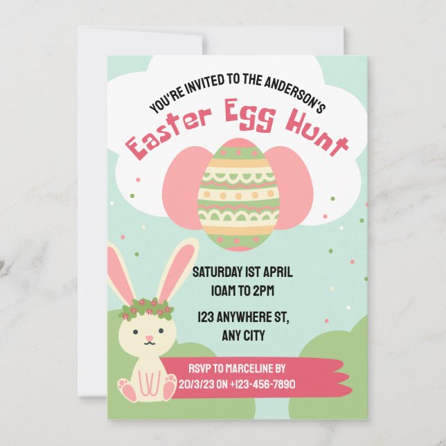 editable easter egg hunt invitation template  (Front)