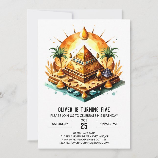 Editable Egyptian Online Pyramids Birthday Invitation (Front)