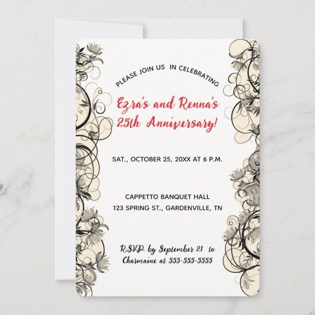 Editable Elegant Black and White Floral Frame Invitation (Front)
