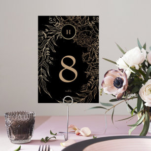 Editable Elegant Black Gold Custom Wreath Wedding Table Number