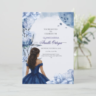 Editable Elegant Blue Quinceañera Invitation 