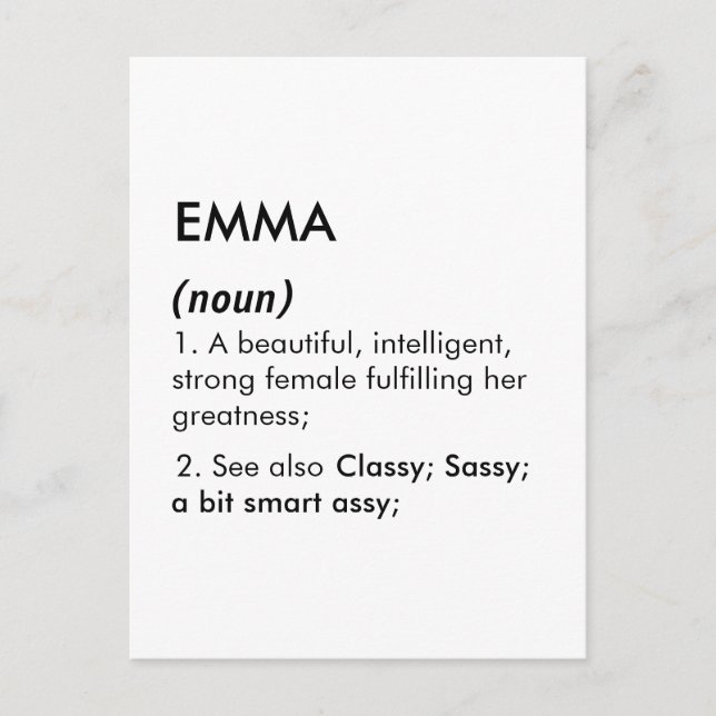 Editable Emma name definition, custom name Postcard (Front)