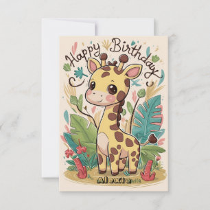 Editable Enchanted Giraffe Birthday Card