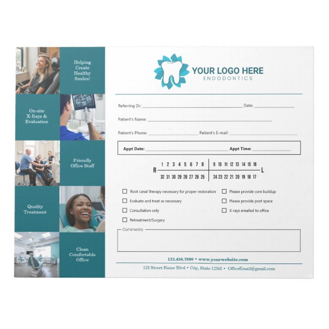 Editable Endodontics Referral Appointment Notepad (Front)