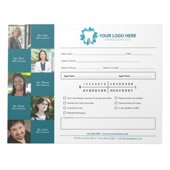 Editable Endodontics Referral Appointment Notepad (Front)