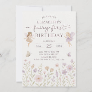 Editable Fairy First Birthday Invitation