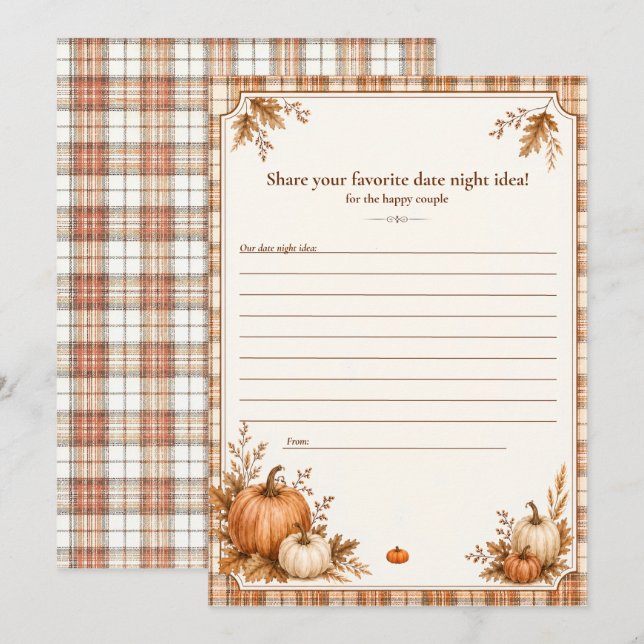 Editable Fall Date Night Ideas Bridal Shower Cards (Front/Back)