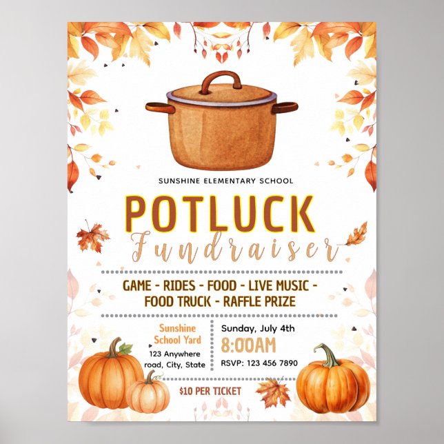 Editable fall potluck fundraiser flyer poster (Front)