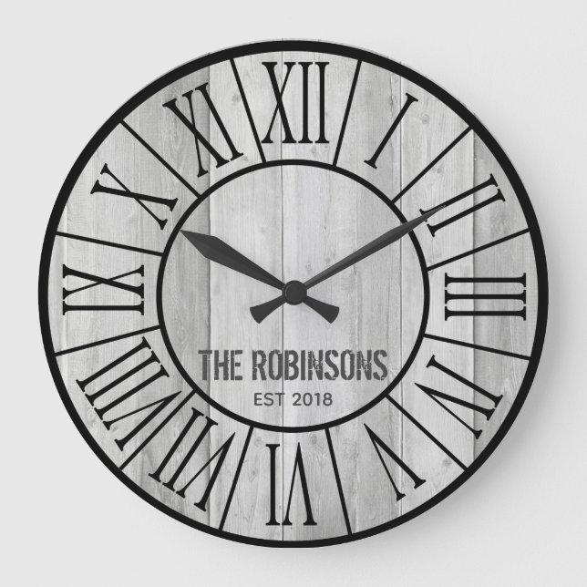 EDITABLE Family Farmhouse Clock - GRAY wood (Front)