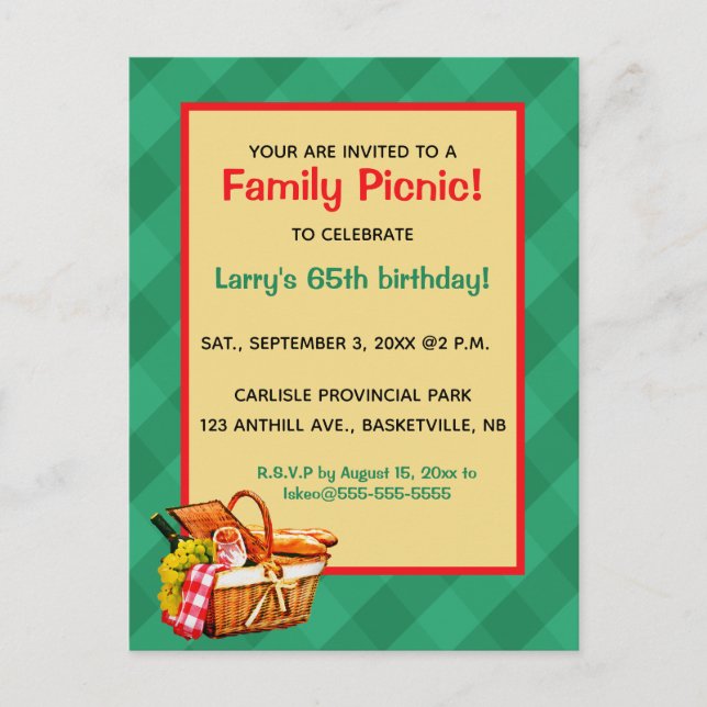 Editable Family Picnic Birthday Party  Invitation Postcard (Front)