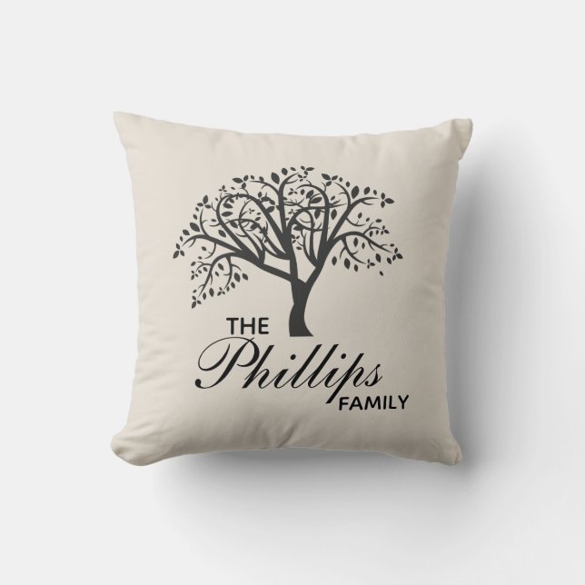 Editable Family Tree on Taupe Background Throw Pillow (Front)