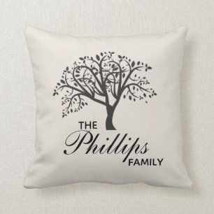 Editable Family Tree on Taupe Background Throw Pillow