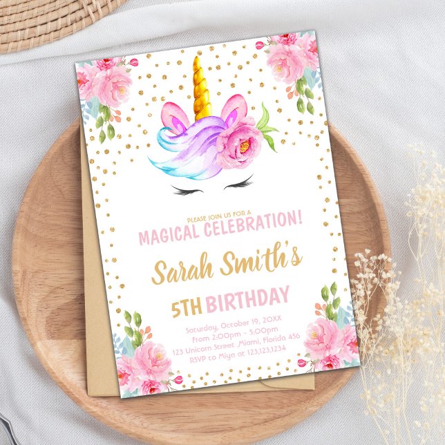 Editable Fantasy Invitation with Sparkles (Unicorn birthday birthday invitations)