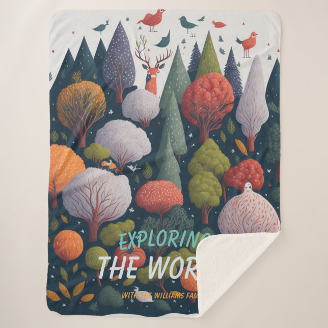 Editable Fantasy yarn forest birds, and trees Sherpa Blanket (Front)