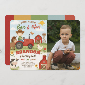 Editable Farm Animals Birthday Photo Invitation