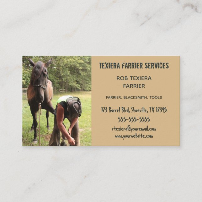 Editable Farrier Blacksmith and a Horse  Business Card (Front)