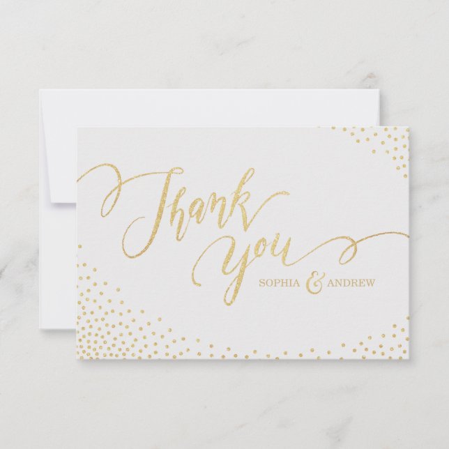 Editable faux gold glitter calligraphy thank you card (Front)