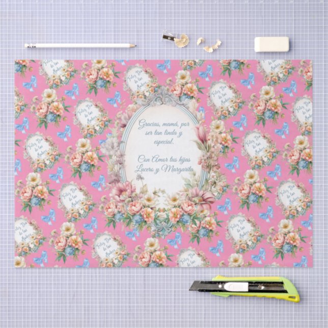 Editable Feliz Dia Mama en Rosa Tissue Paper (Craft)