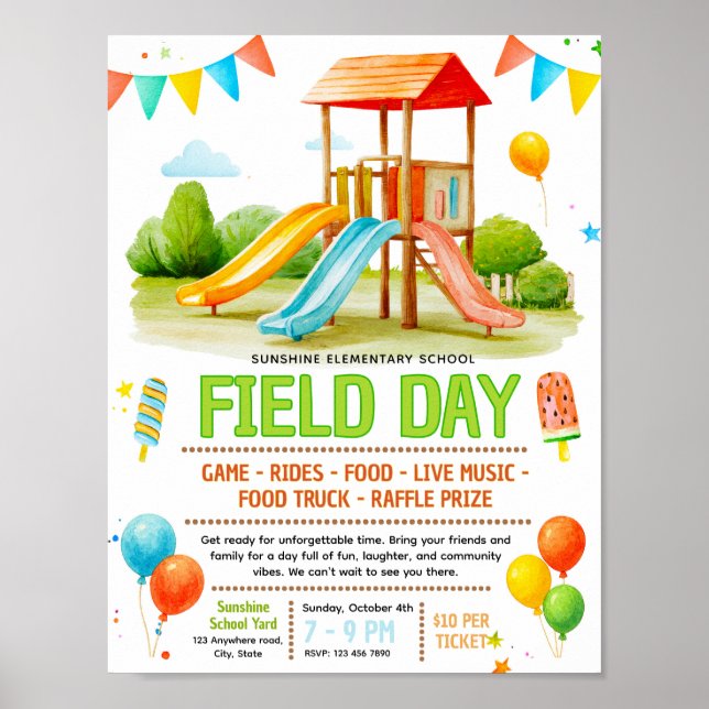 Editable field day Fundraiser Flyer Poster (Front)