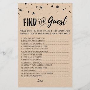 Editable Find the guest Bridal Shower party game