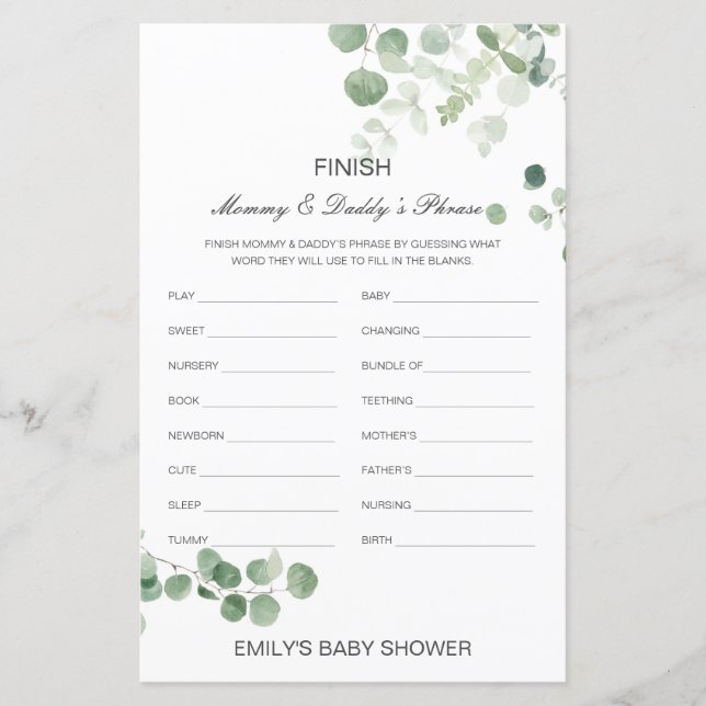 Editable Finish Mom and Dad's Phrase Baby Shower (Front)