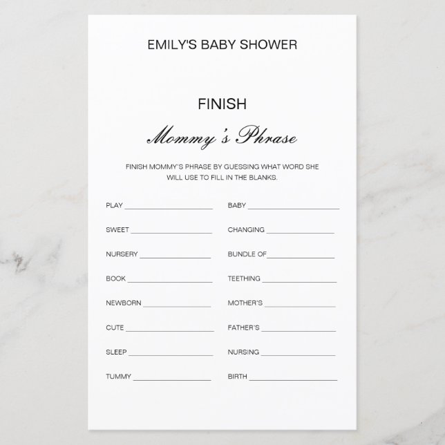 Editable Finish Mommy's Phrase Baby Shower (Front)