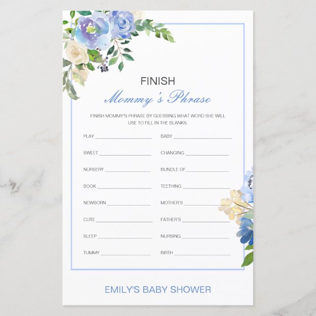 Editable Finish Mommy's Phrase Baby Shower (Front)