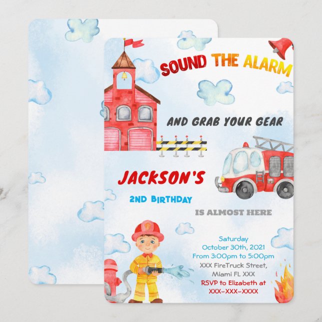 Editable Fire Truck Invitations (Front/Back)