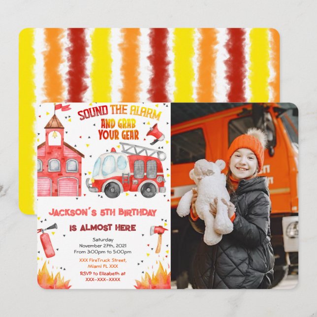 Editable Fire Truck Photo Invitations (Front/Back)