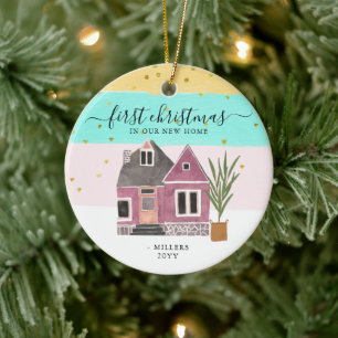 Editable First Christmas in Our New Home Holiday Ceramic Ornament