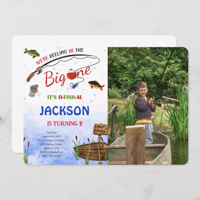Editable Fishing Birthday Photo Invitation (Front/Back)
