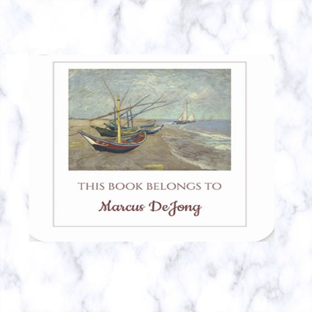 Editable Fishing Boats by Van Gogh Bookplate  Square Sticker (Creator Uploaded)