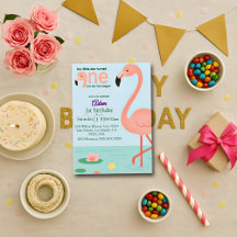 Editable Flamingo First Birthday Invitation