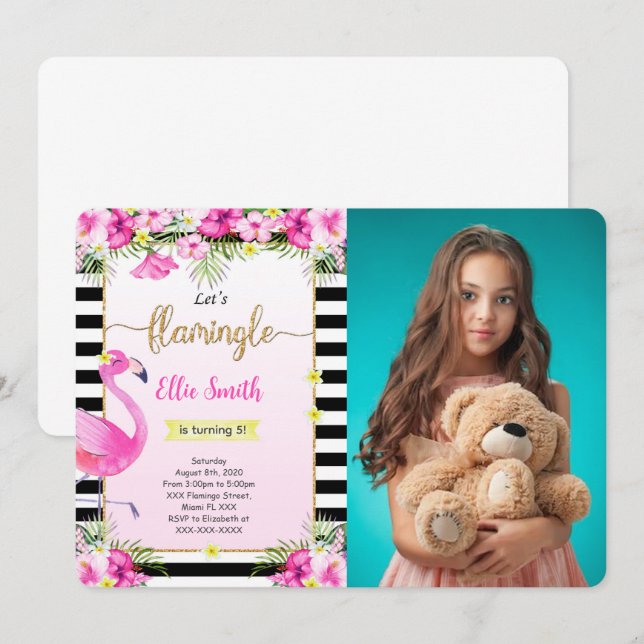 Editable Flamingo Photo Invitation (Front/Back)