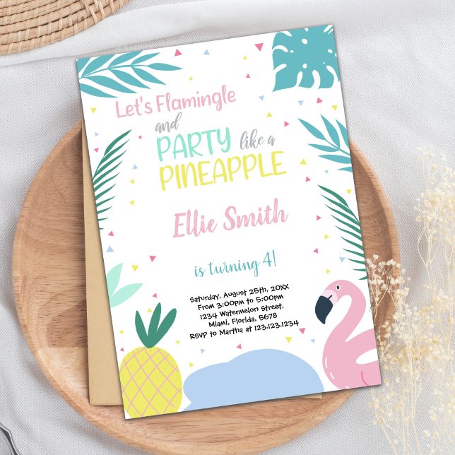 Editable Flamingo & Pineapple Summer Card (Pineapple & Flamingo Birthday Invitations)