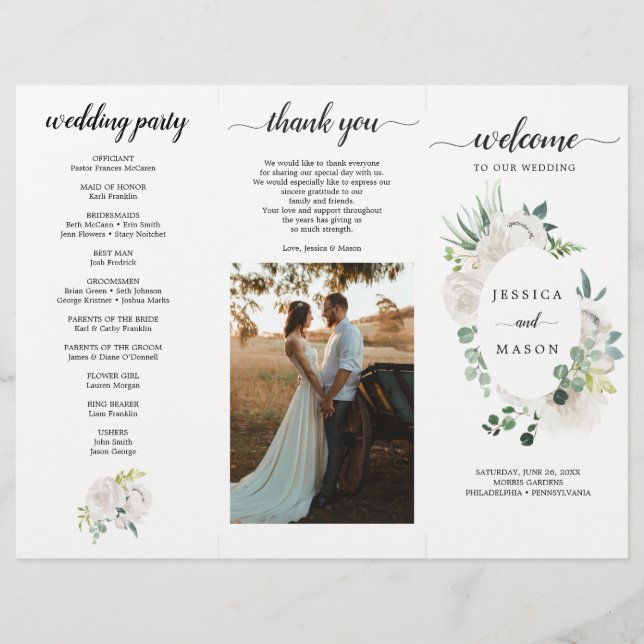 Editable Fleur Jolie Trifold Wedding Program (Front)