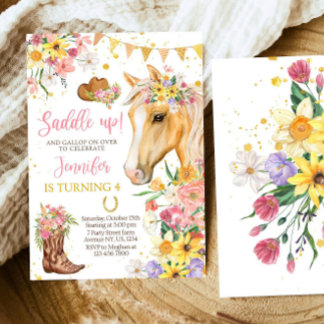 Editable Floral Horse Birthday Invitation Template