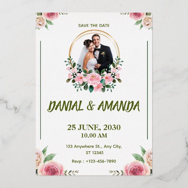 Editable Floral Wedding Save The Date Invitation  (Front)