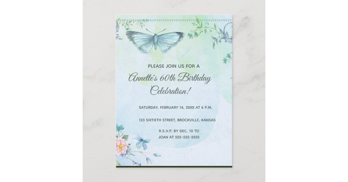 Editable Flowers and Butterfly Birthday Invitation Zazzle